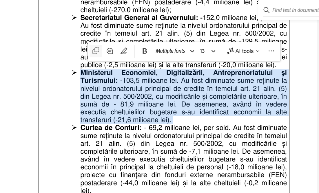 Ministerul Economiei va pierde 103 milioane lei în cadrul primei rectificări bugetare pentru anul 2026