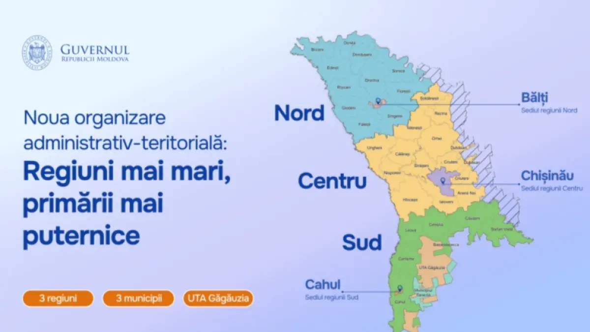 Guvernul Republicii Moldova propune trecerea de la 32 de raioane la trei regiuni administrative