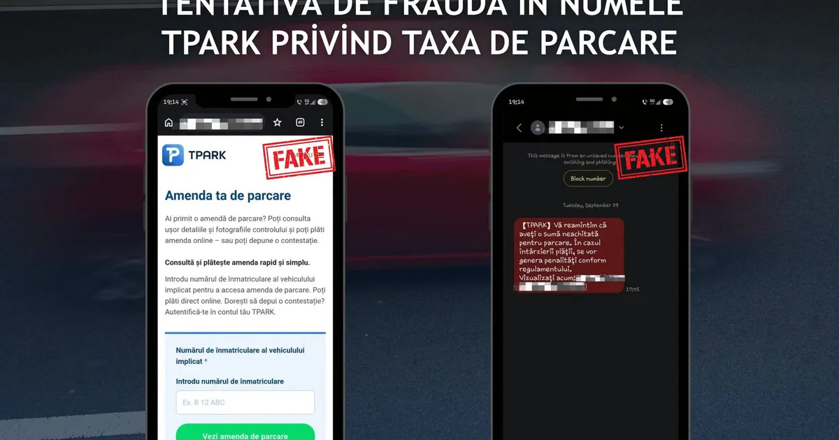 Avertisment DNSC: Escrocherie prin SMS în numele TPARK pentru plata parcării