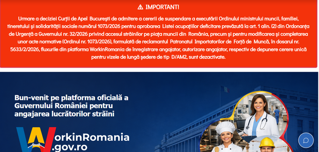 Suspendarea listei ocupațiilor deficitare blochează funcționarea platformei Work in Romania