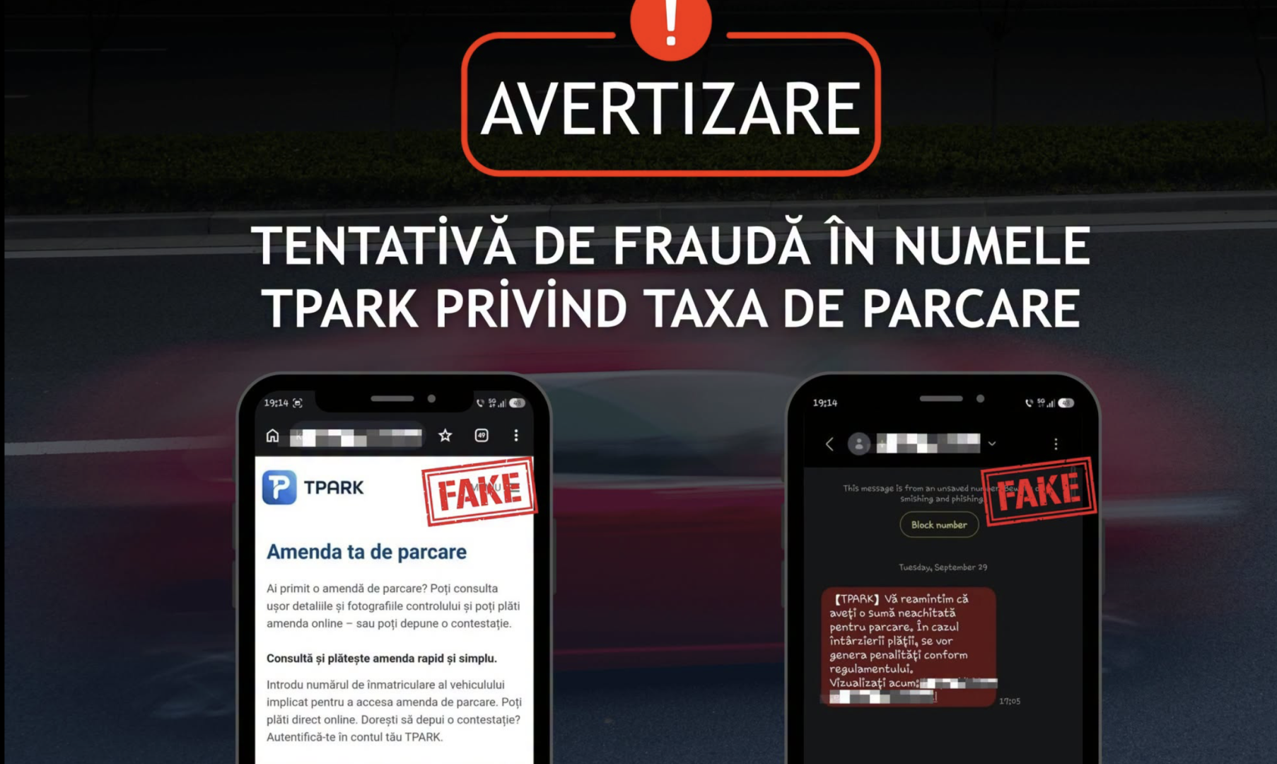 Avertisment DNSC: Tentativă de fraudă prin SMS în numele aplicației TPARK