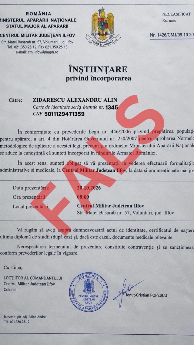 MApN demontează un document fals privind o presupusă încorporare de urgență a tinerilor